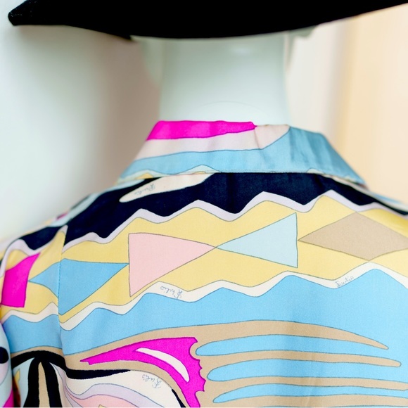EMILIO PUCCI Vintage Multicolour Psychedelic Long Sleeve Silk Blouse - Picture 6 of 13